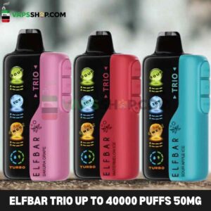 Elfbar trio up to 40000 puffs 50mg nicotine 4 mesh coil disposable vape