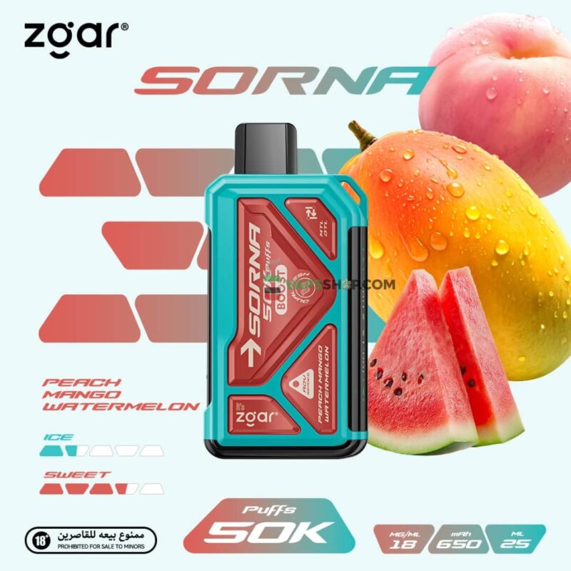 ZGAR Sorna Boost 50000 Puffs 18mg Disposable Vape in Dubai - peach mango watermelon