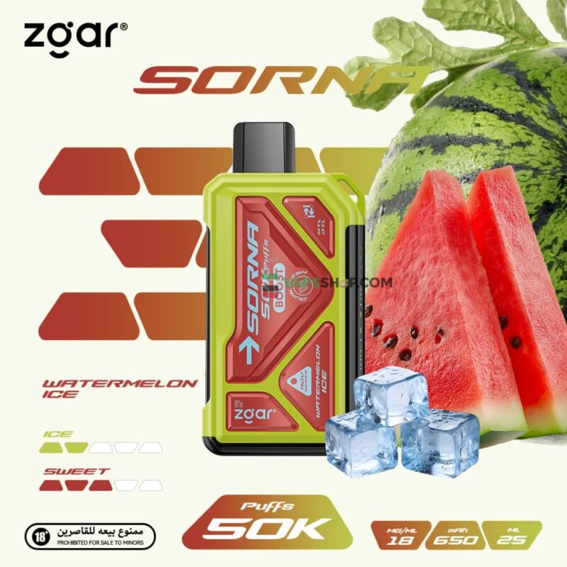 ZGAR Sorna Boost 50000 Puffs 18mg Disposable Vape in Dubai - watermelon ice