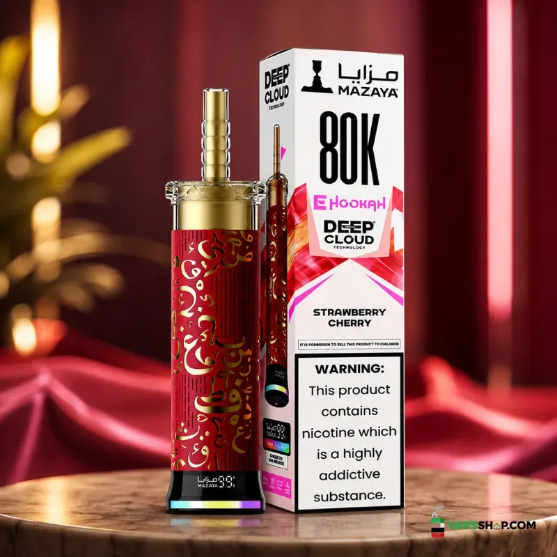 mazaya-ehookah-deep-cloud-80000-puffs-6mg-disposable-vape-in-dubai-strawberry-cherry